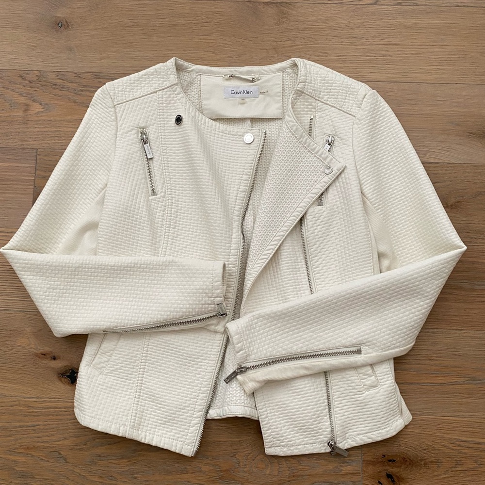 Cream Calvin Klein Leather Jacket